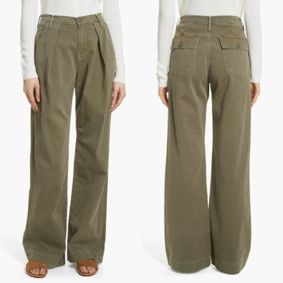 FRAME Womens Le Service Wide Leg Pants Size 26 Militia Green Pleated Utilitarian - Picture 1 of 14